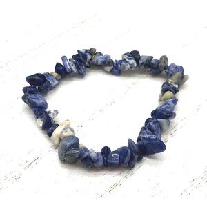 Natural Blue Sodalite Chip Bead Stretch Bracelet Gemstone Jewelry